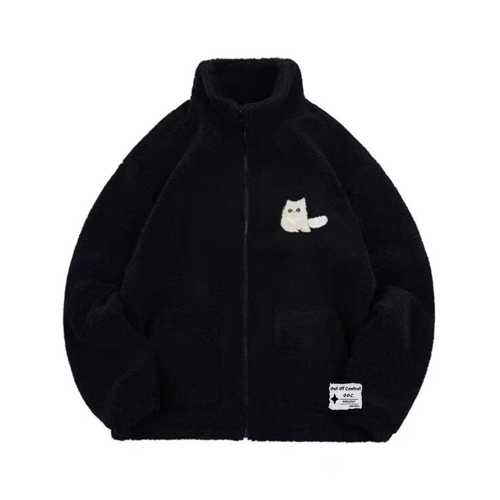 OOC' Cute Cat Embroidery Sherpa Coat