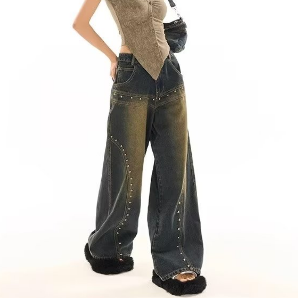Women's Retro Distressed Stud Jeans
