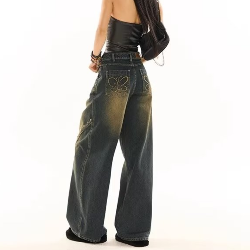 Women's Retro Distressed Stud Jeans
