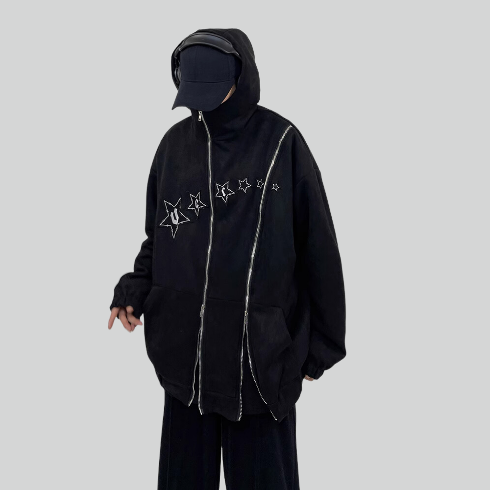 High Street Star Zip Design Hoodie