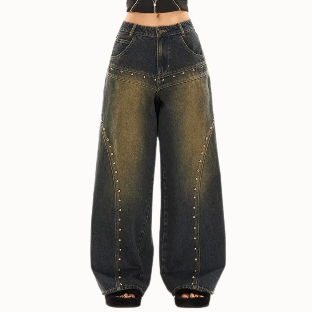 Women's Retro Distressed Stud Jeans