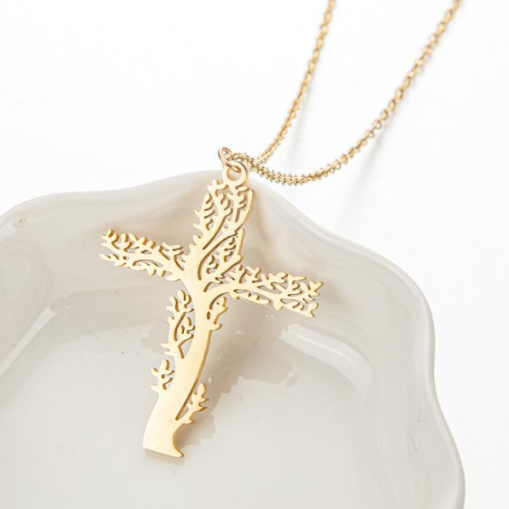 Retro Tree of Life Cross Necklace