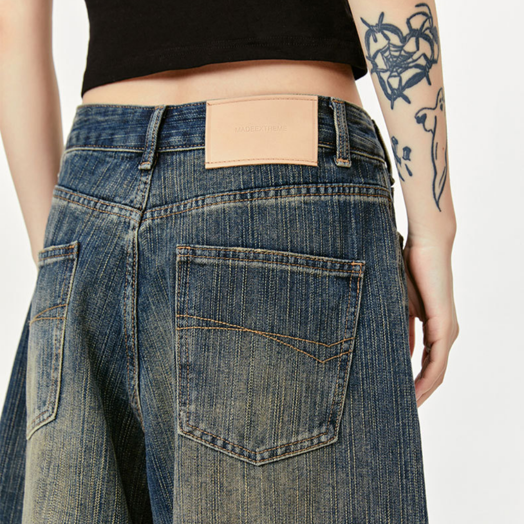 Retro Slub Striped Denim Shorts