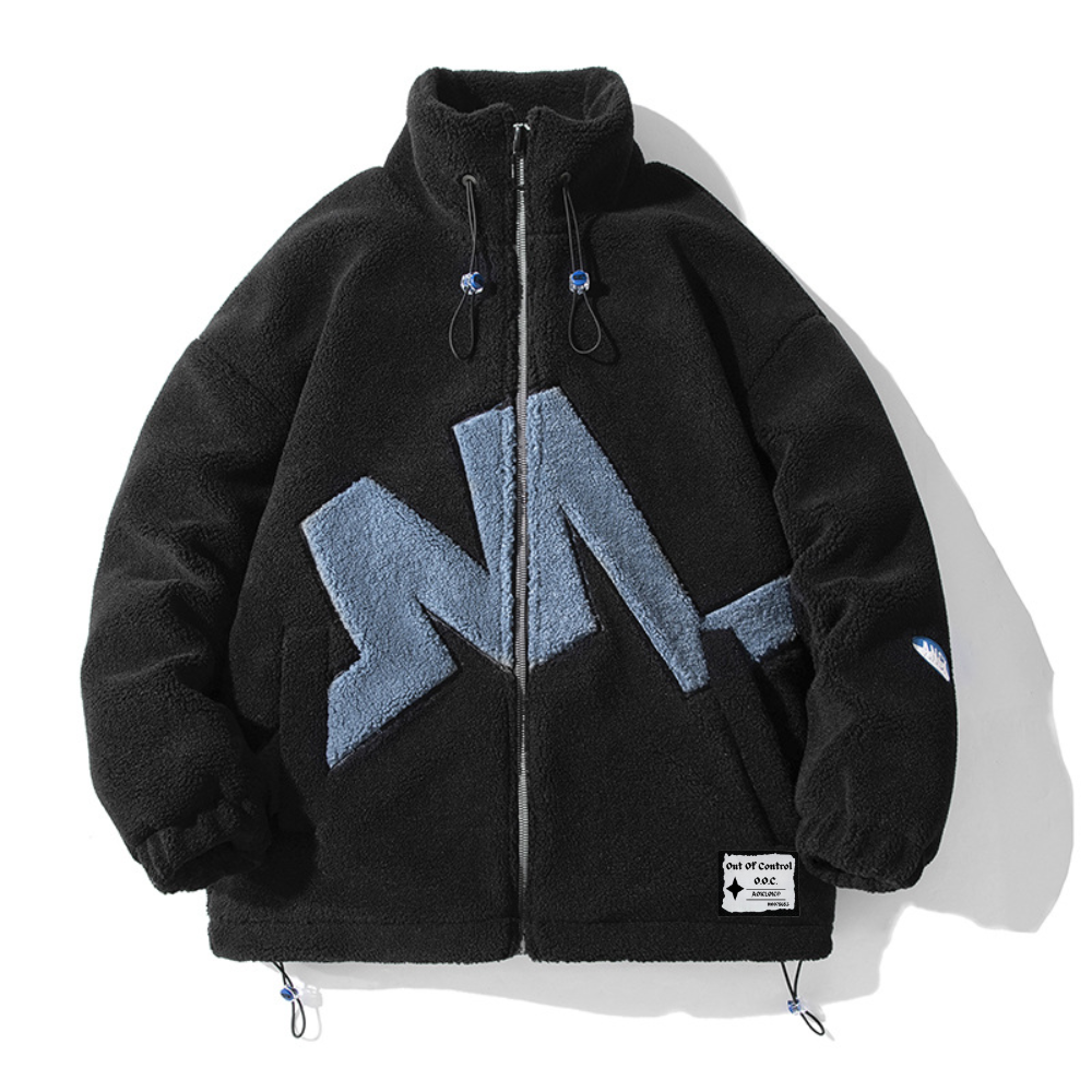 OOC' Casual Lettering Print Sherpa Coat
