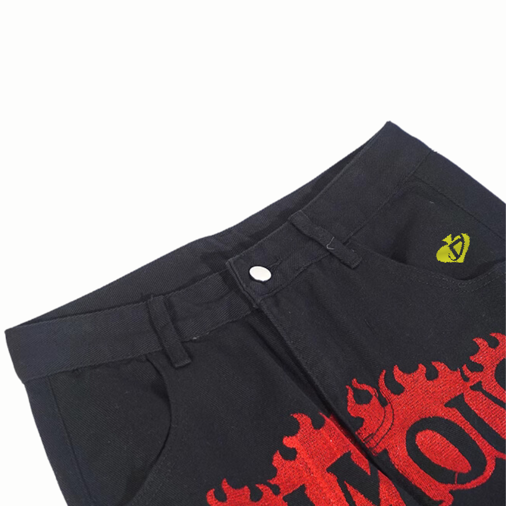 DF| Famous Star Leather Label Patch Jeans