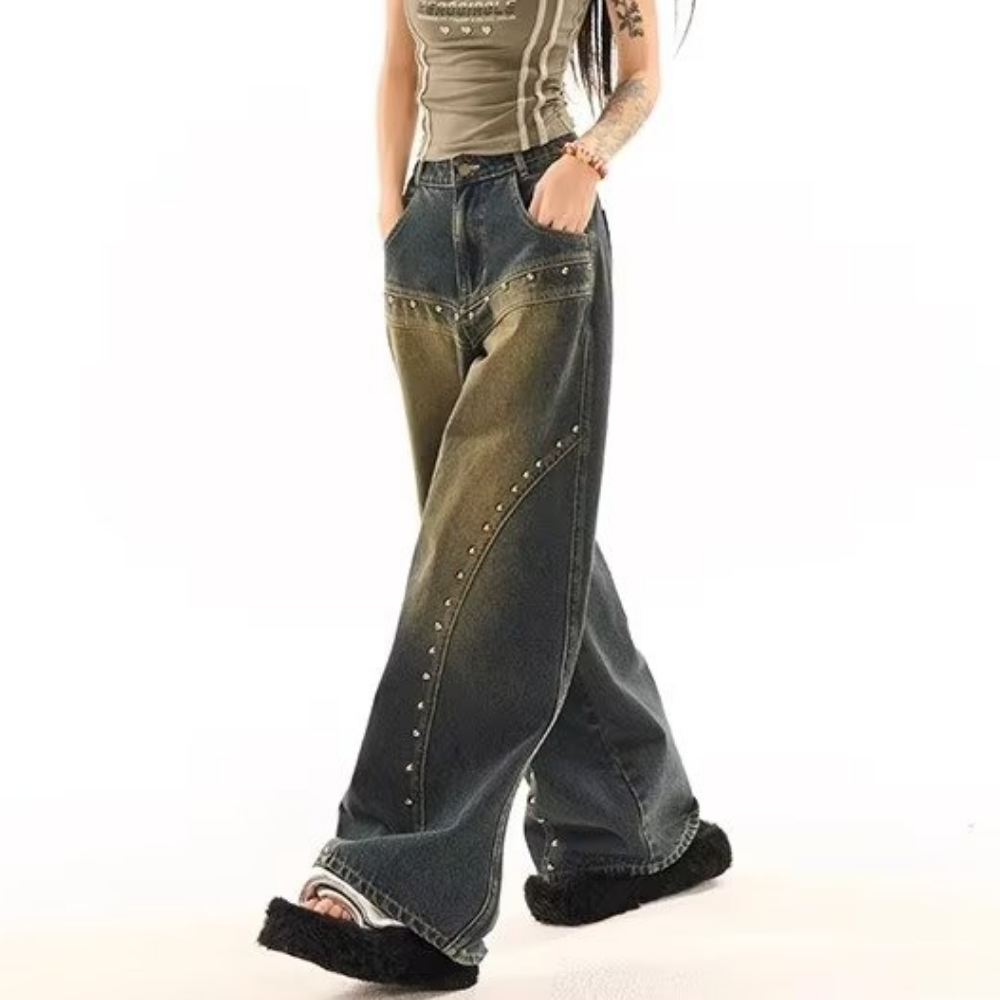 Women's Retro Distressed Stud Jeans