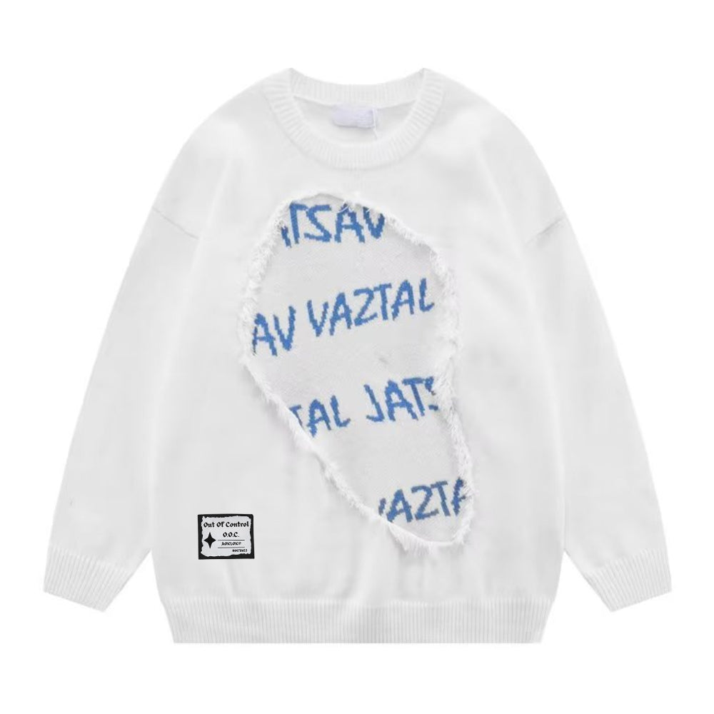 ⚡OOC' High Street Ripped Letter Patch Sweater