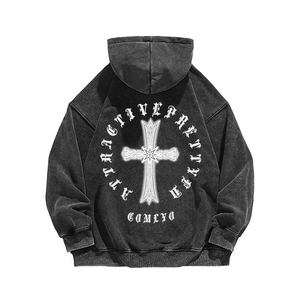 Retro Cross Circle Washed Hoodie