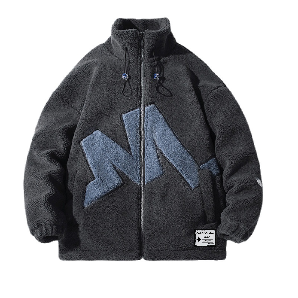 OOC' Casual Lettering Print Sherpa Coat