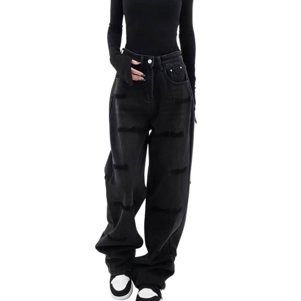 Women's Black Flocked Jeans