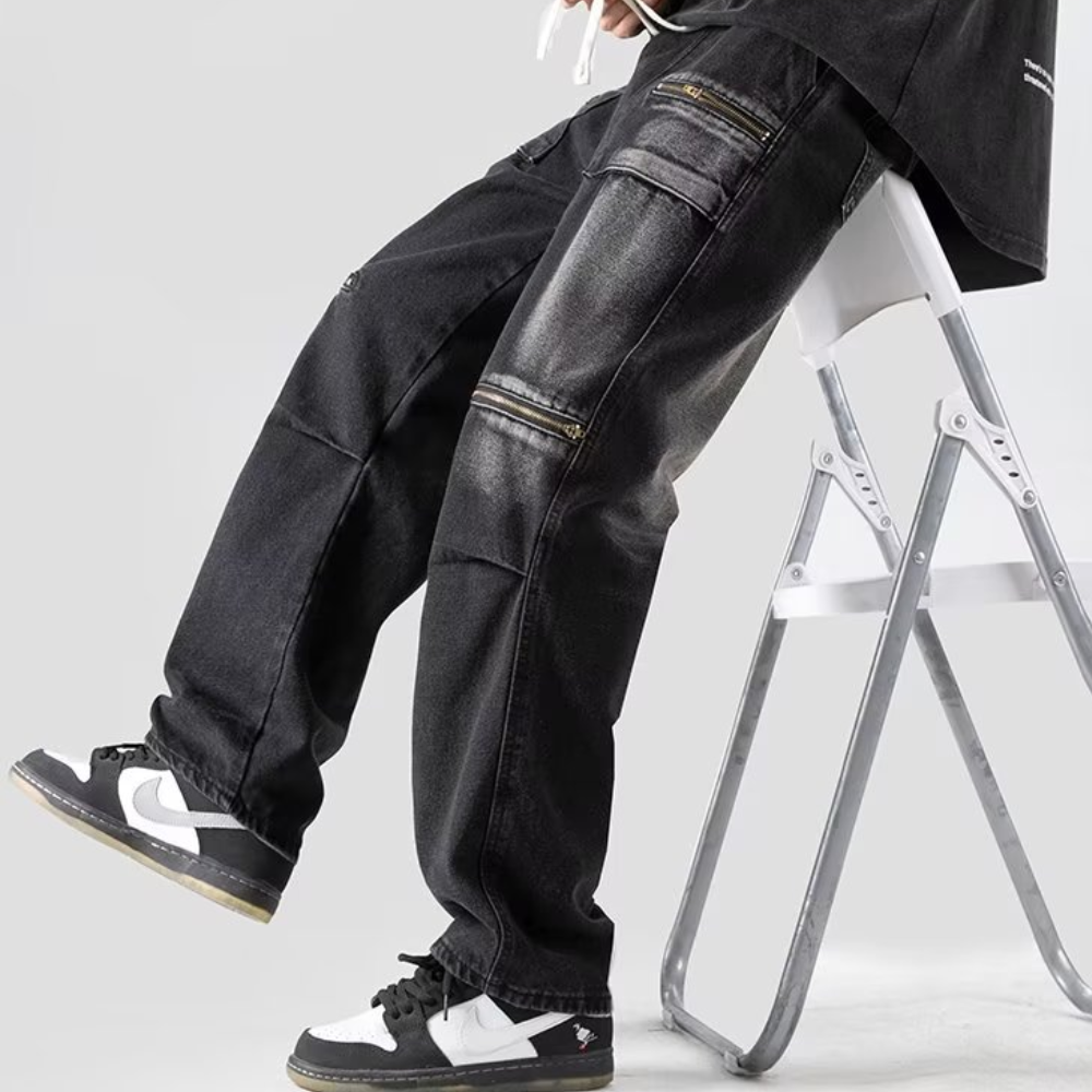 Japanese Multi-Pocket Drawstring Jeans