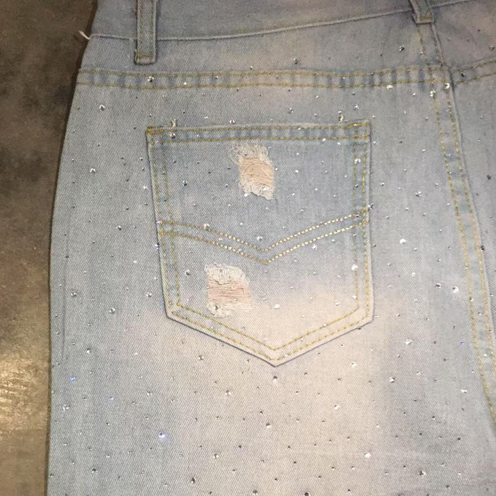 LoopStone Rhinestone Distressed Holes Jeans