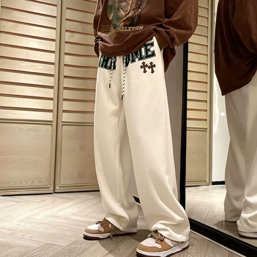 Loose Letter Embroidered Straight Sweatpants