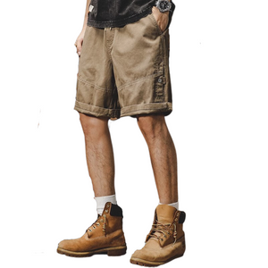 American Retro Loose Large Size Casual Distressed Plain Cargo Shorts