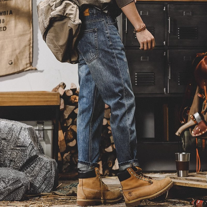 American Retro Loose Straight Thin Section Washed Casual Jeans