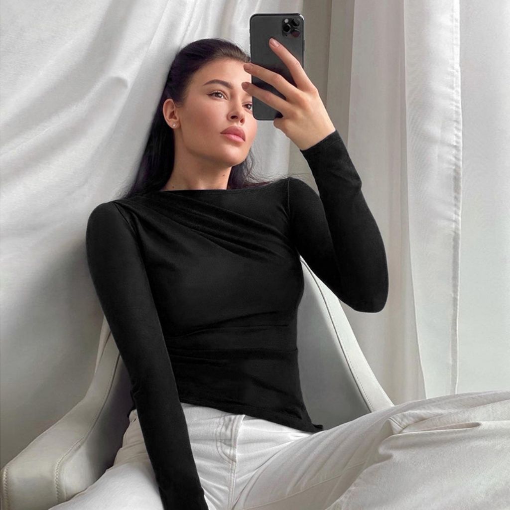 Women's Pleated Slim Long Sleeve