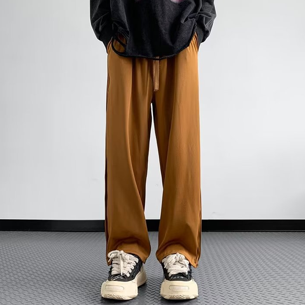 High street Retro Solid Color Straight Sweatpants