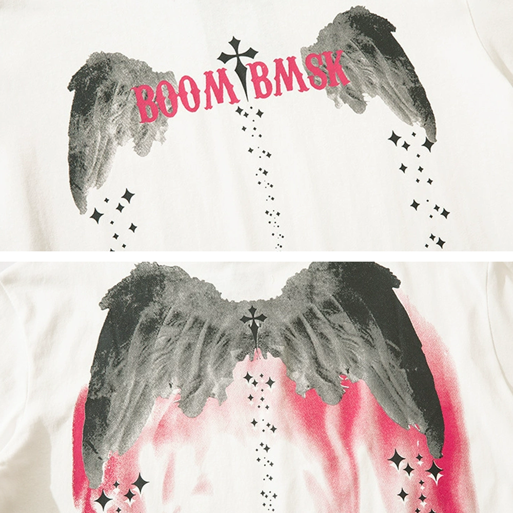 Angel Wings Ribbed Cuffs Long-Sleeve Shirt