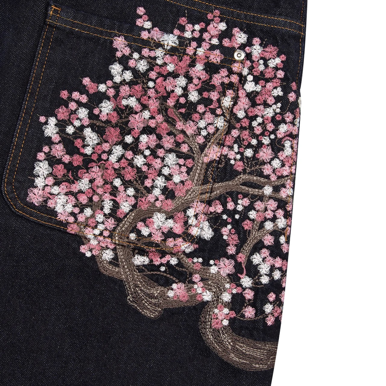 Evokyn Embroidered Denim Jeans with Sakura Blossom