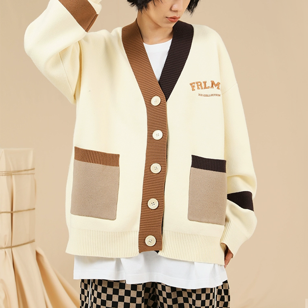 Japanese Letter Embroidery Cardigan Sweater