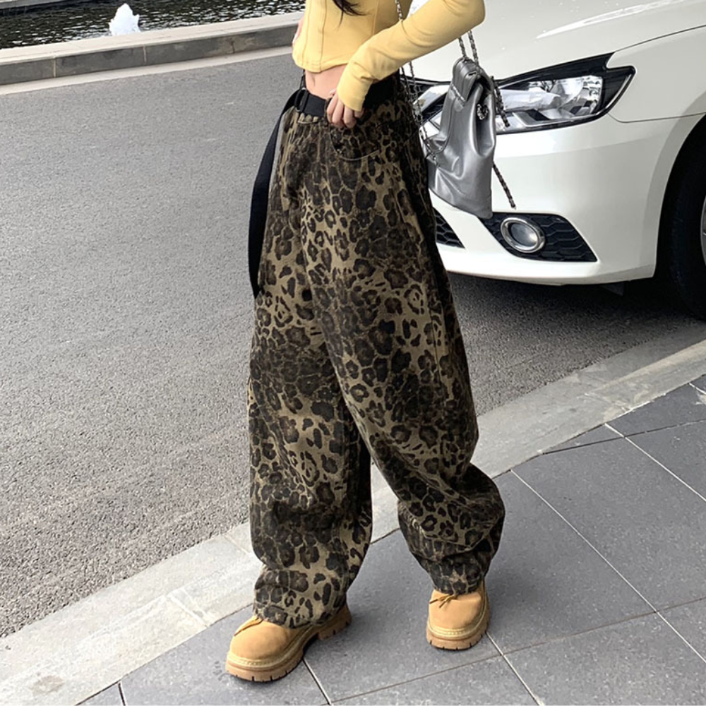 Leopard Print Straight-leg Jeans