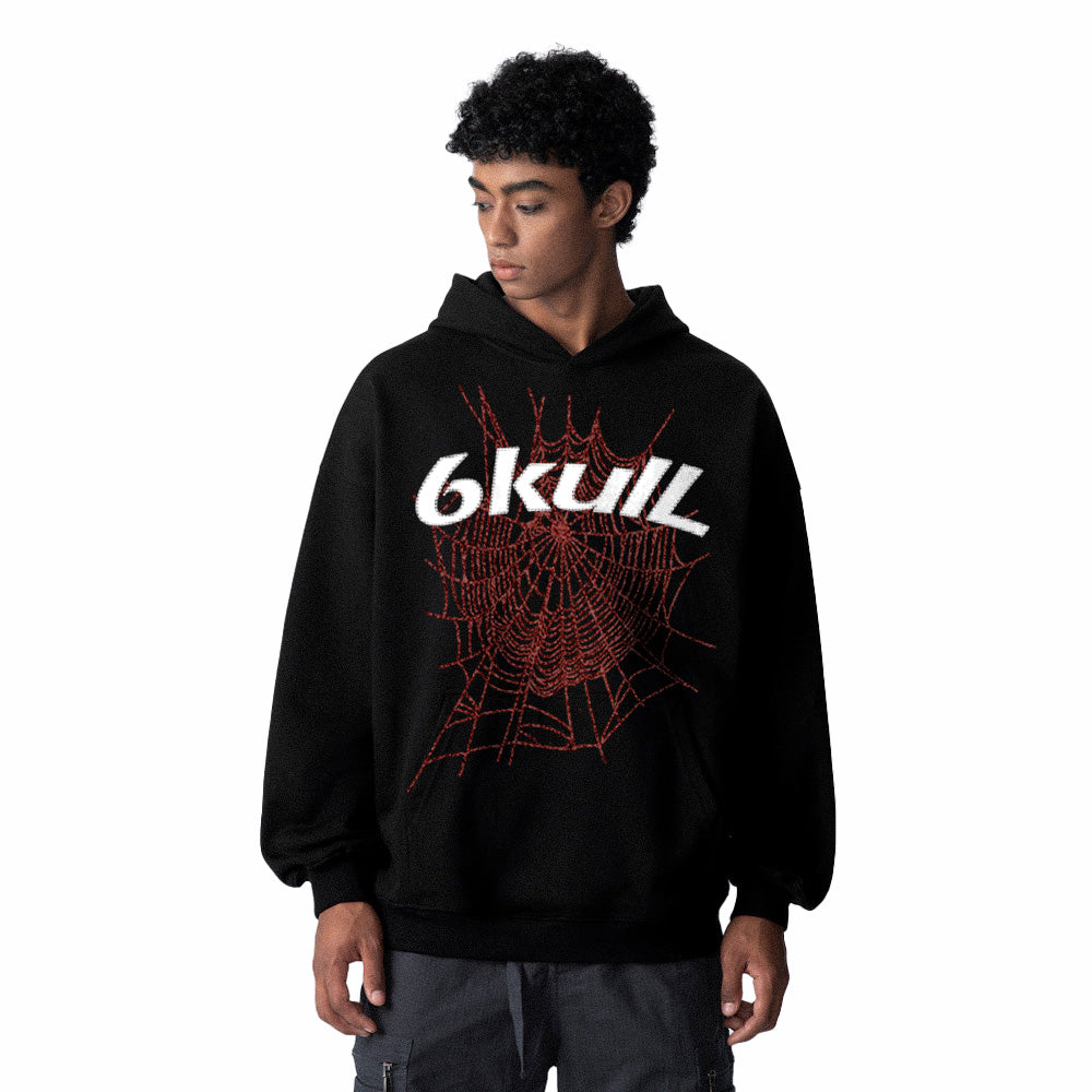 6Kull Spider Web Print Gothic Punk Hoodie