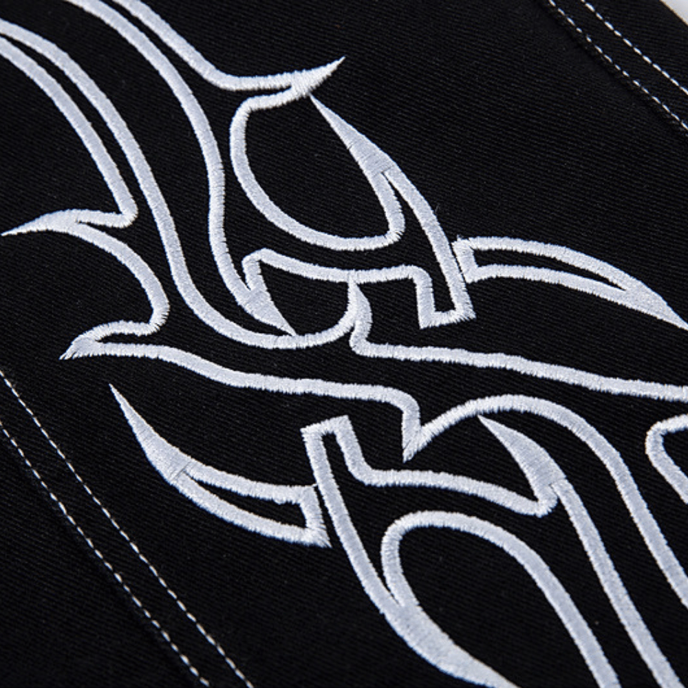 Baggy Embroidered Jeans with White Tribal Symbol Design