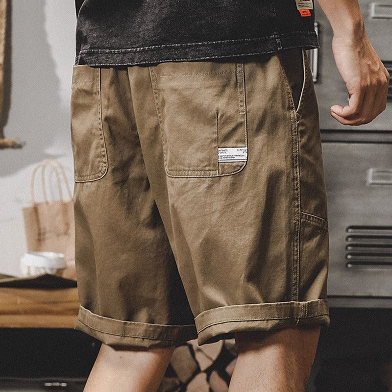 American Retro Loose Large Size Casual Distressed Plain Cargo Shorts