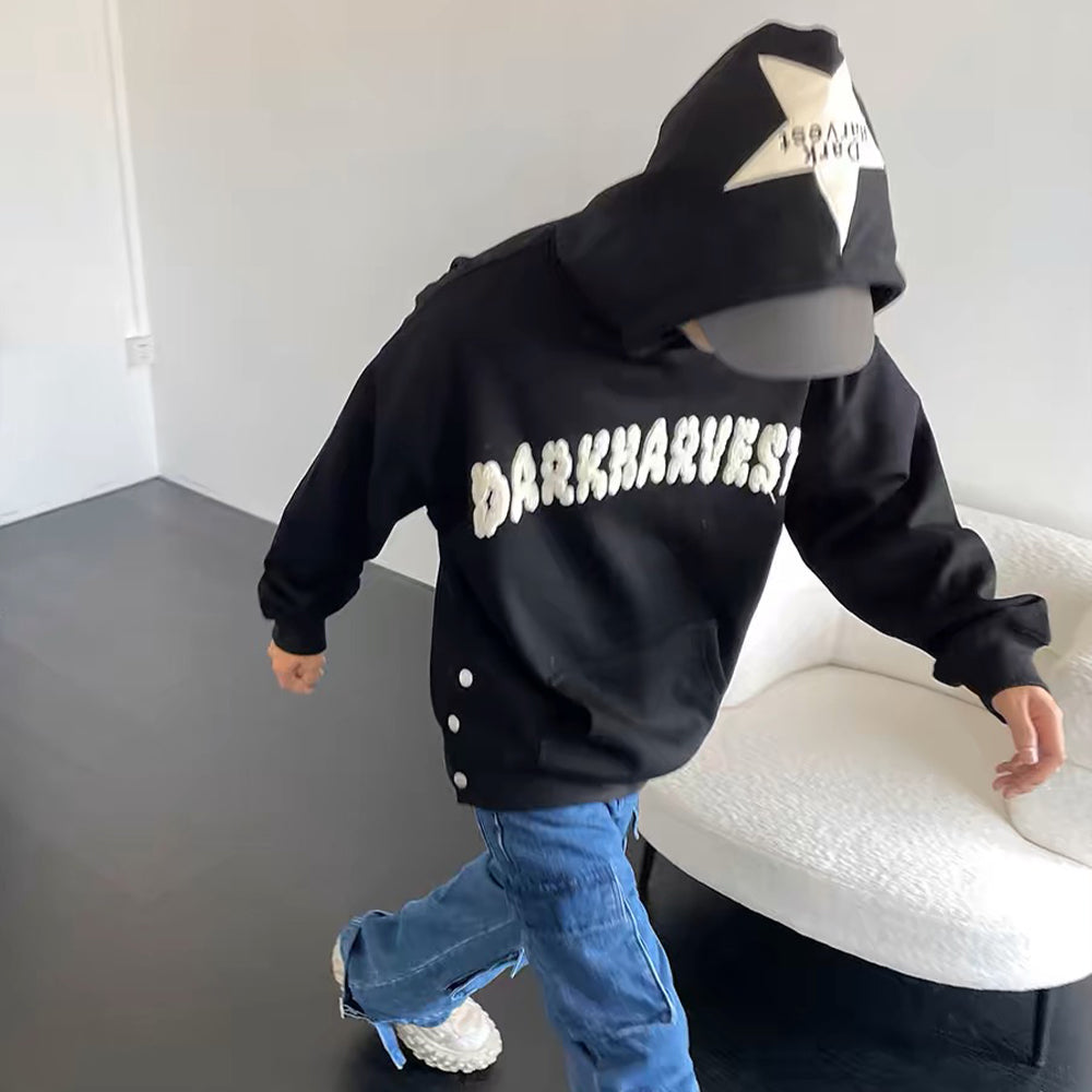 Letter Button Design Loose star Hoodie