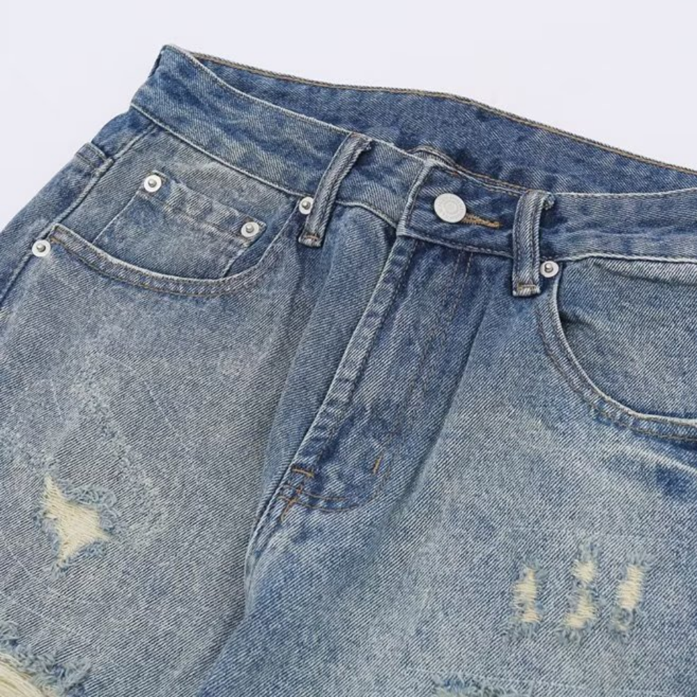 American High Street Washed Fake Hole Gradient Ripped Jeans