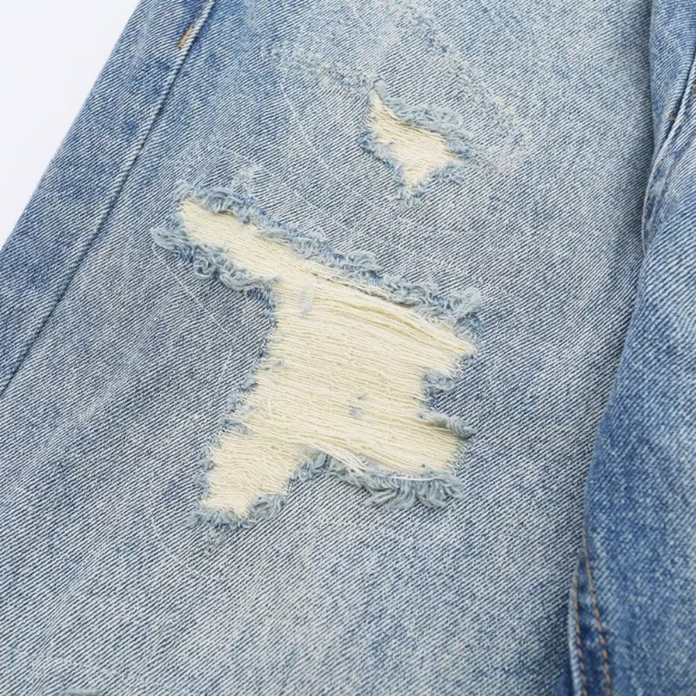 American High Street Washed Fake Hole Gradient Ripped Jeans