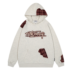 Vintage Letter Plaid Patch Hoodie