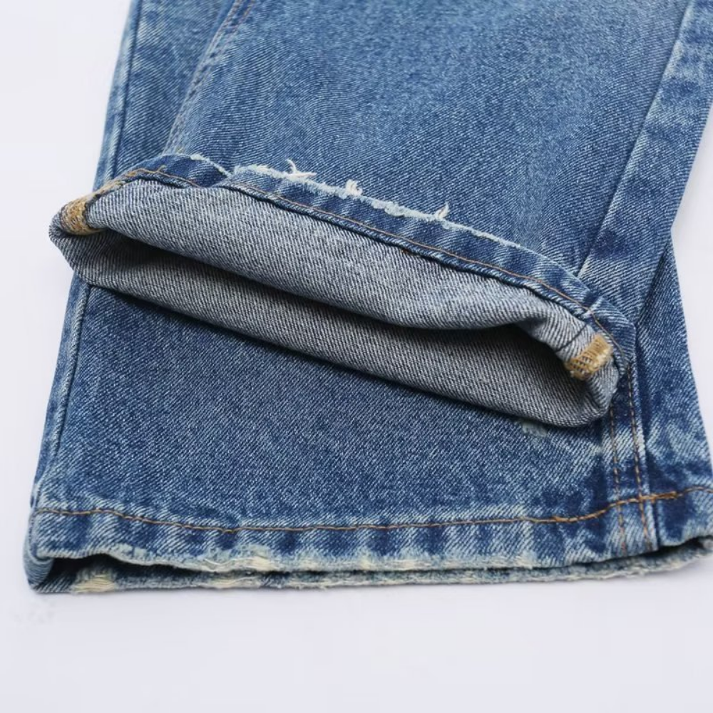 American High Street Washed Fake Hole Gradient Ripped Jeans