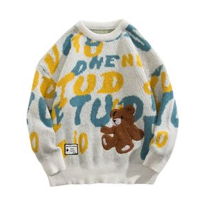 OOC' Vintage Letters Bear Knited Sweater