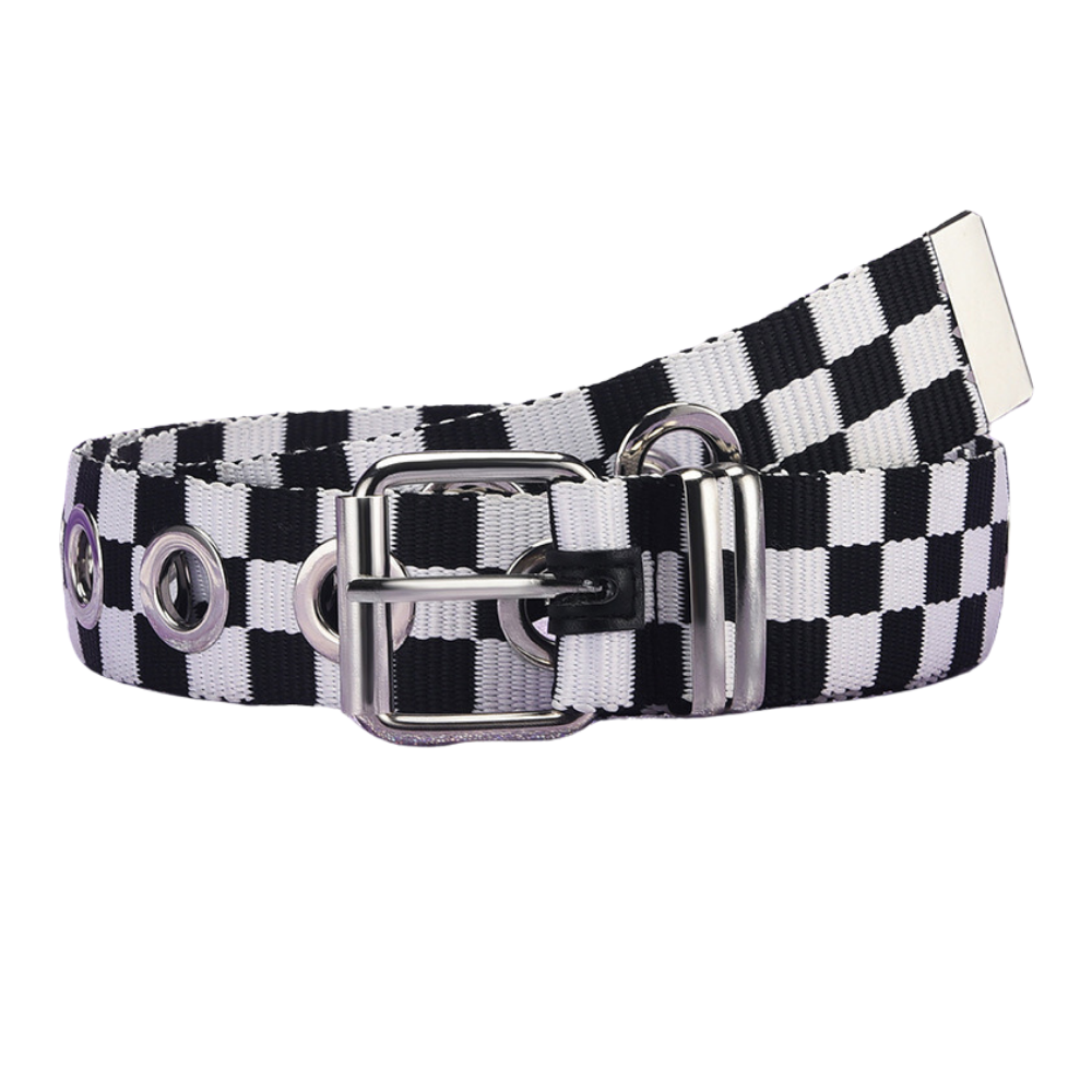Checked Canvas Eyelet Belt