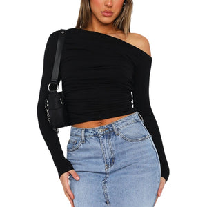 Women's Solid Color Off Shoulder Long Sleeve