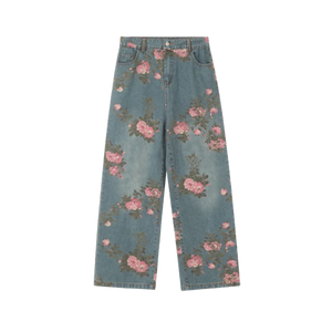 Colored Floral Embroidered Jeans