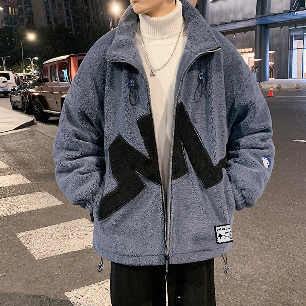 OOC' Casual Lettering Print Sherpa Coat
