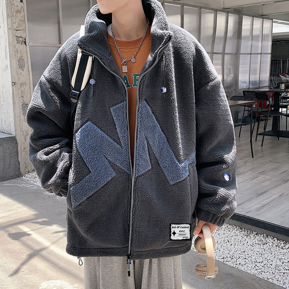 OOC' Casual Lettering Print Sherpa Coat