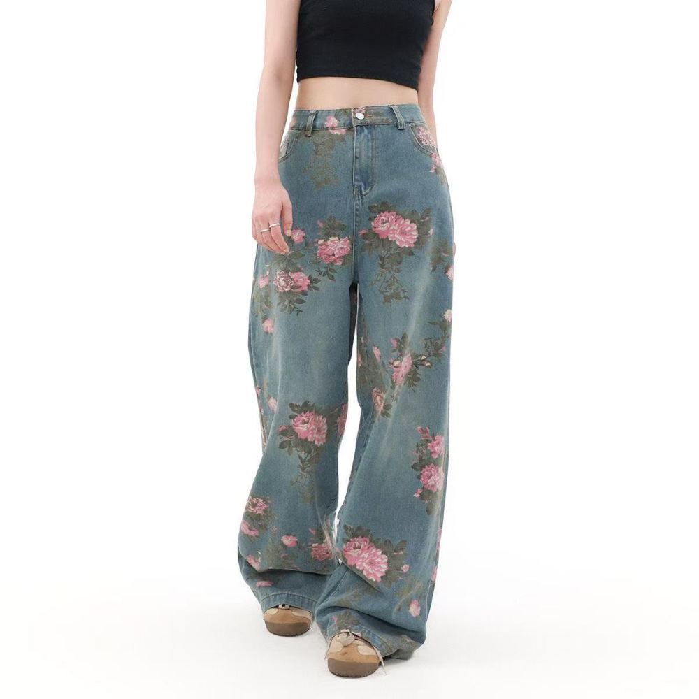 Colored Floral Embroidered Jeans