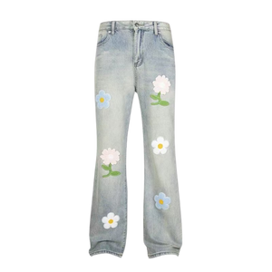 Colored Sun Floral Embroidered Jeans