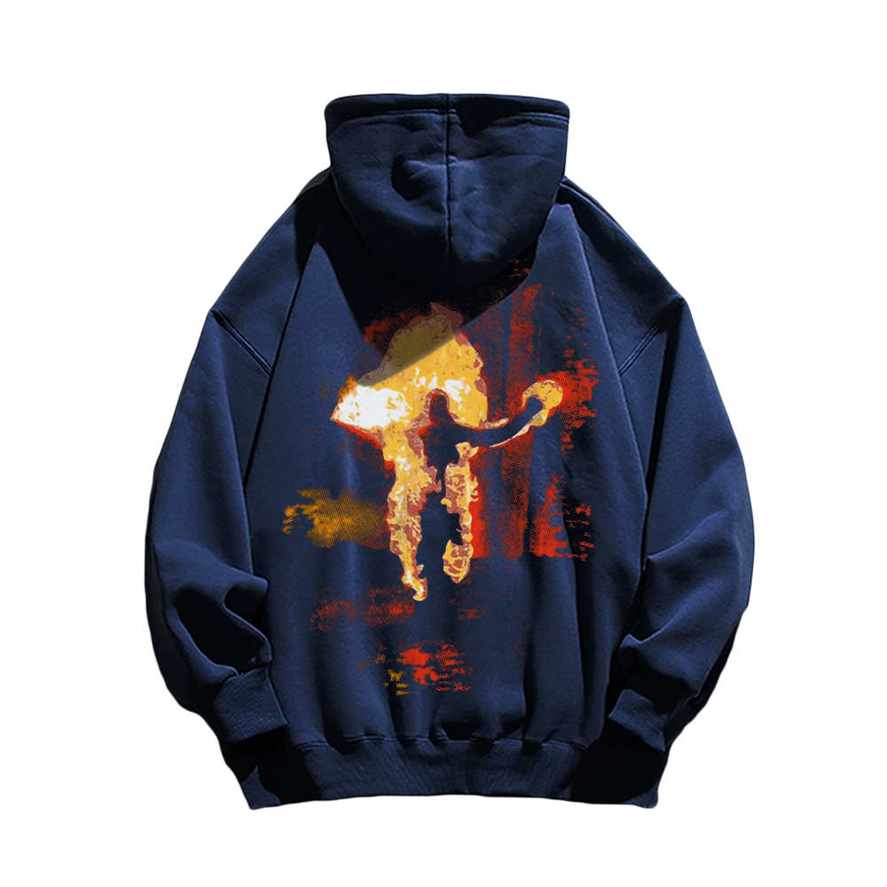 High Street Flaming Man Print Hoodie