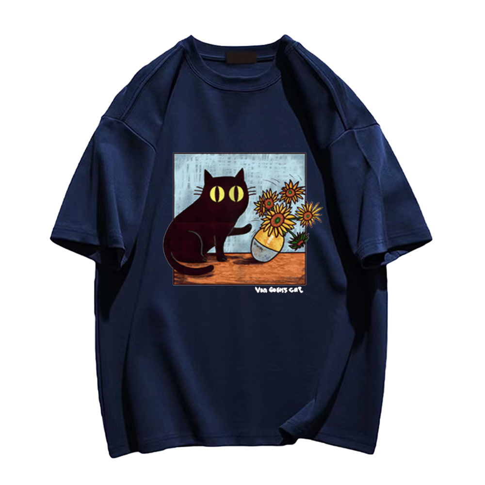 Cat And Van Gogh'S Sunflowers T-Shirt