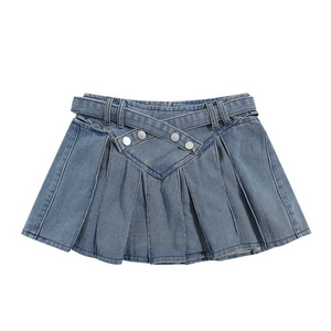 Women's Preppy Pleated Denim Skirt