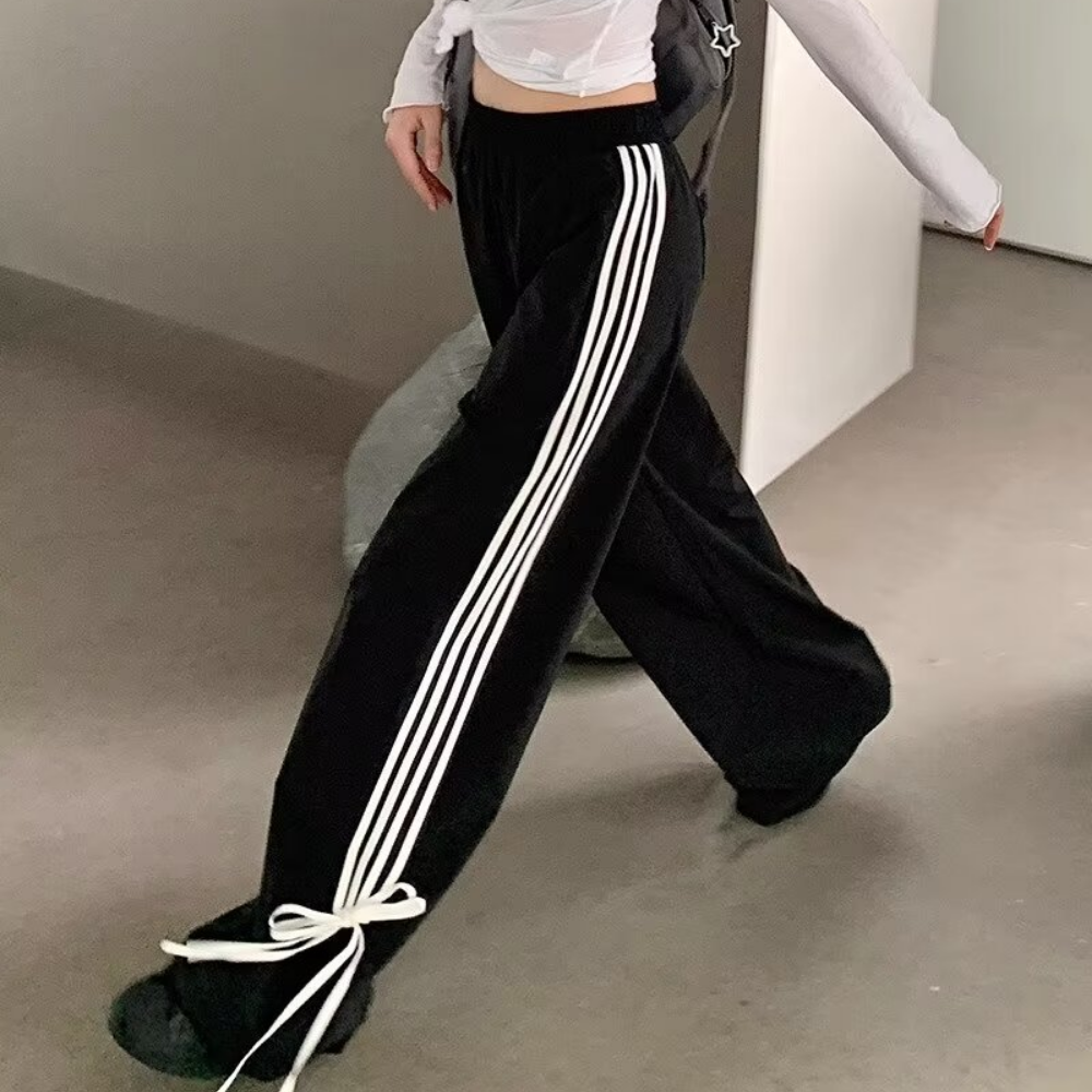 Women's Striped Braided Bow Sweatpants