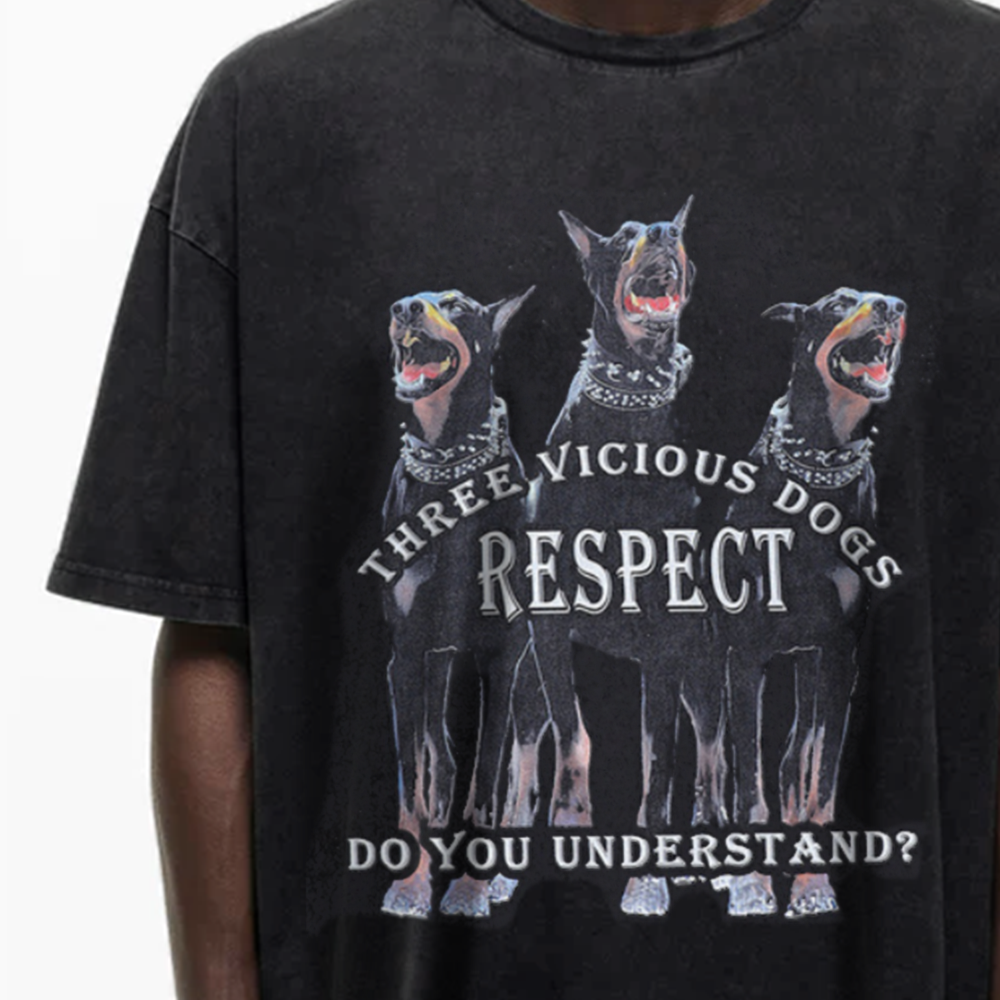 Three Vicious Dogs Washed T-Shirt