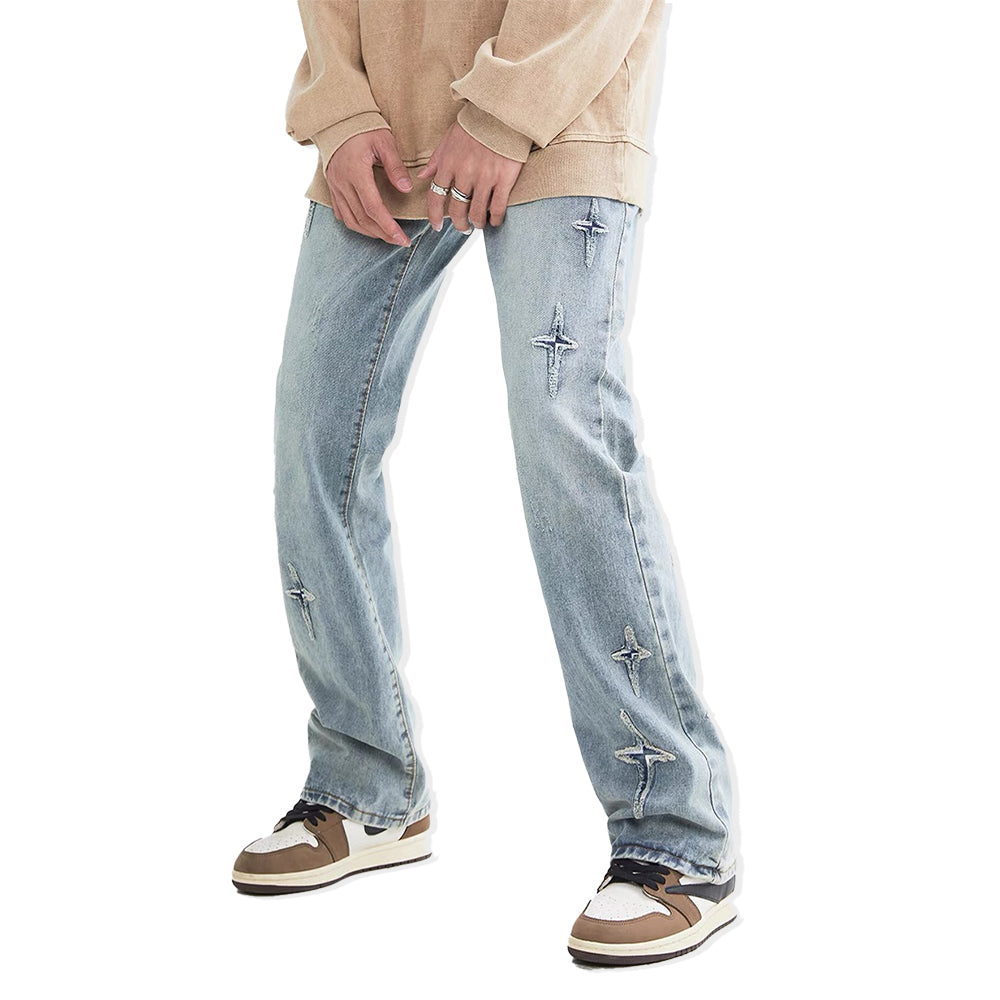 Solid Color Four Pointed Star Jeans