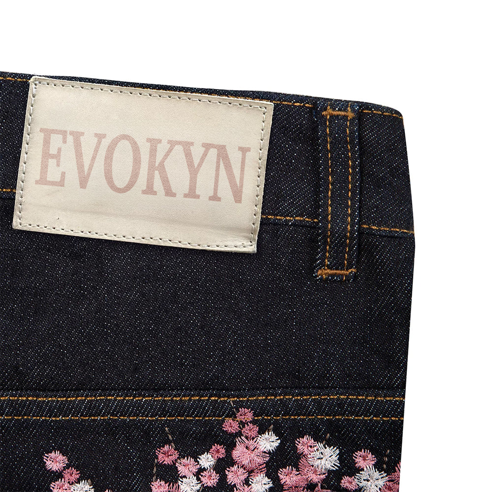 Evokyn Embroidered Denim Jeans with Sakura Blossom