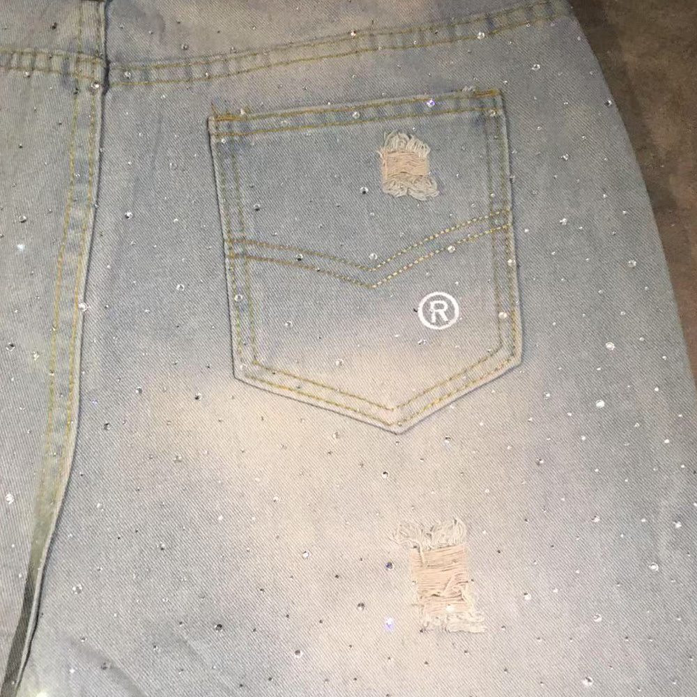 LoopStone Rhinestone Distressed Holes Jeans