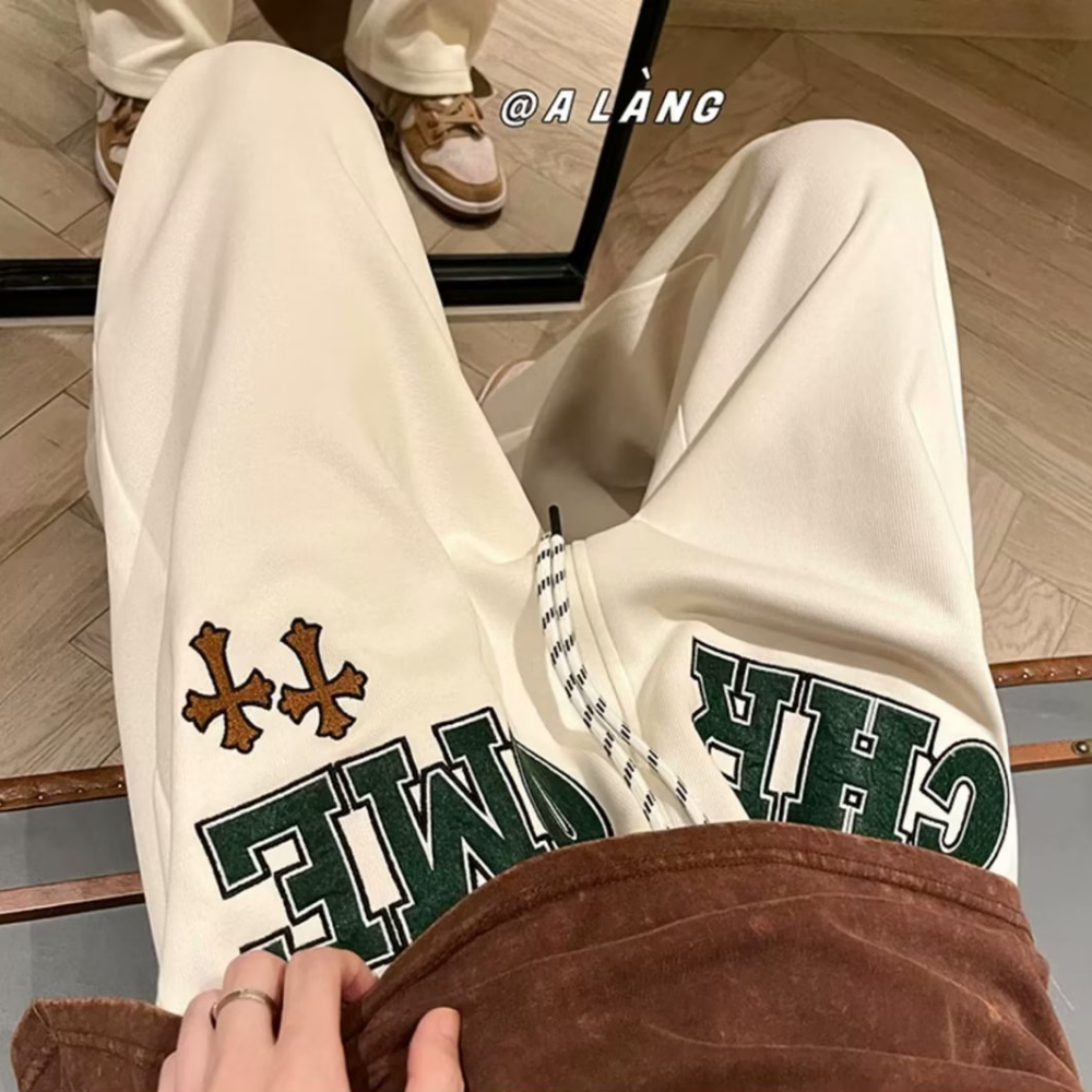 Loose Letter Embroidered Straight Sweatpants